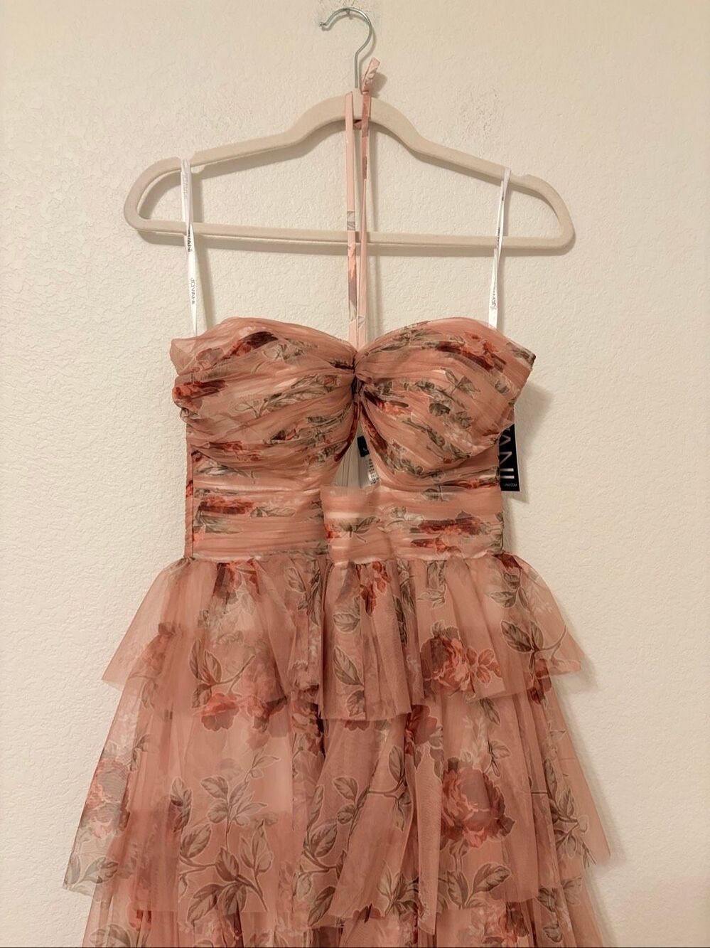 NWT Jovani Size 8 Blush Floral Tiered Tulle Gown Halter High Low Formal Prom Dre - Picture 2 of 8